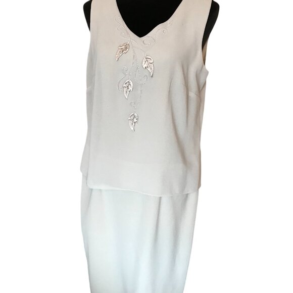 R&M Richards Karen Kwong 70s Floral Leaf Embroidered Cream Blouson Dress Size 12 - Picture 8 of 16